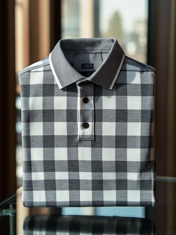 Camisa polo ejecutivo casual a cuadros Button de manga corta para hombre