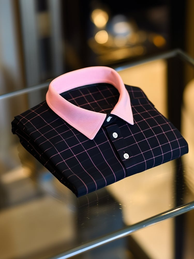 Camisa polo ejecutivo casual a cuadros Button de manga corta para hombre