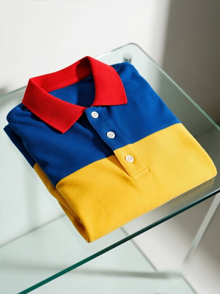 Camisa polo ejecutivo casual Contrast Button de manga corta para hombre