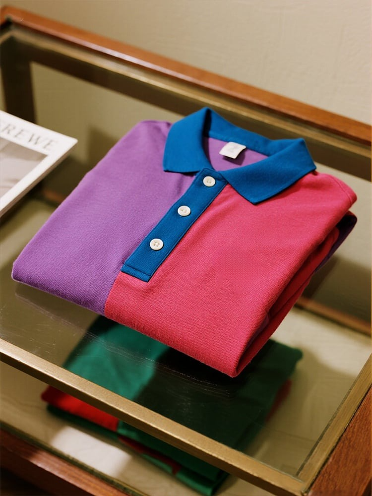 Camisa polo ejecutivo casual Contrast Button de manga corta para hombre