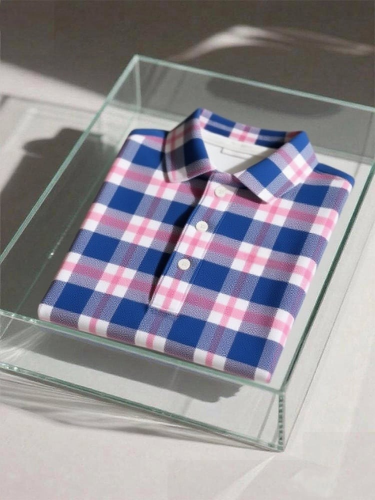 Camisa polo ejecutivo casual a cuadros Button de manga corta para hombre