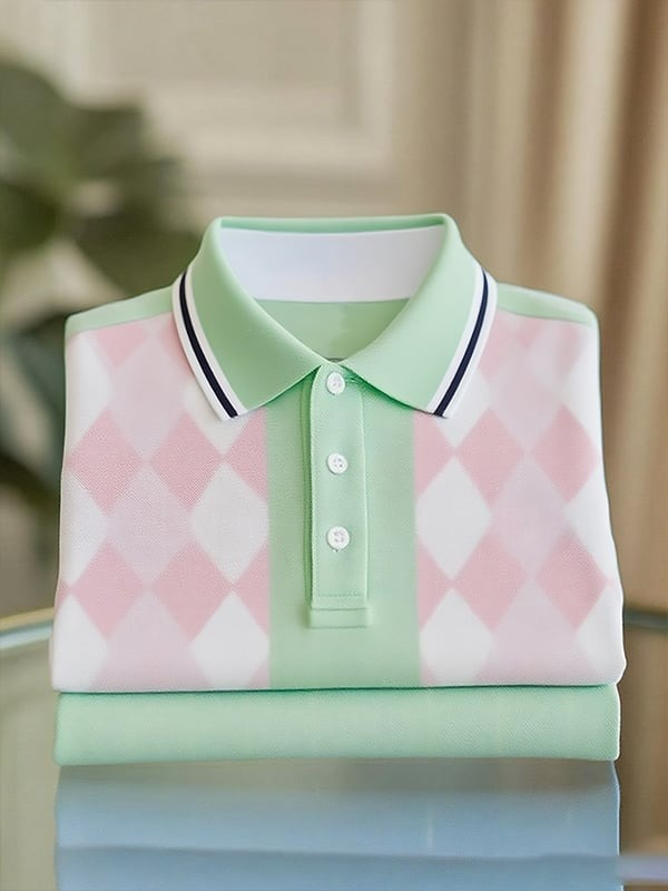 Camisa polo clásico ejecutivo rayas Logo Button de manga corta para hombre