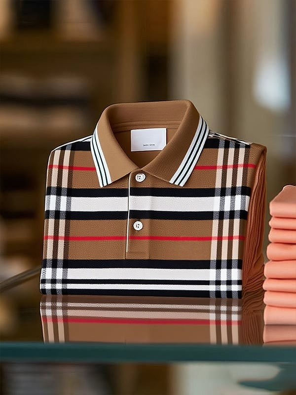 Camisa polo clásico ejecutivo rayas Logo Button de manga corta para hombre