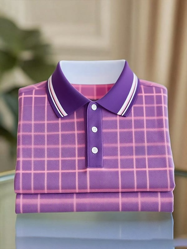 Camisa polo clásico ejecutivo rayas Logo Button de manga corta para hombre
