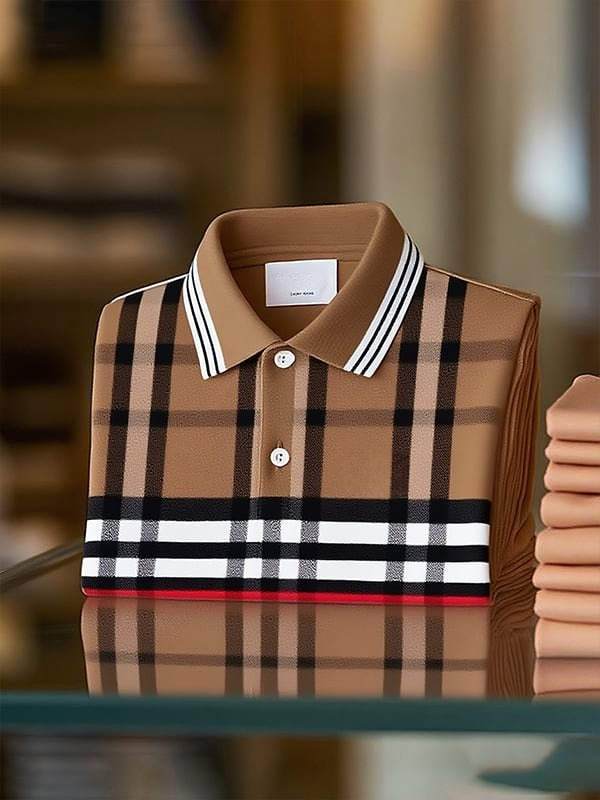 Camisa polo clásico ejecutivo rayas Logo Button de manga corta para hombre