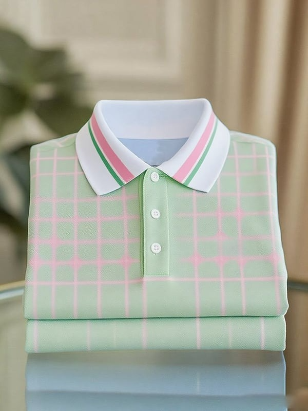 Camisa polo clásico ejecutivo rayas Logo Button de manga corta para hombre