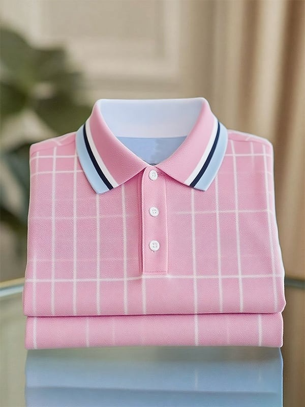 Camisa polo clásico ejecutivo rayas Logo Button de manga corta para hombre