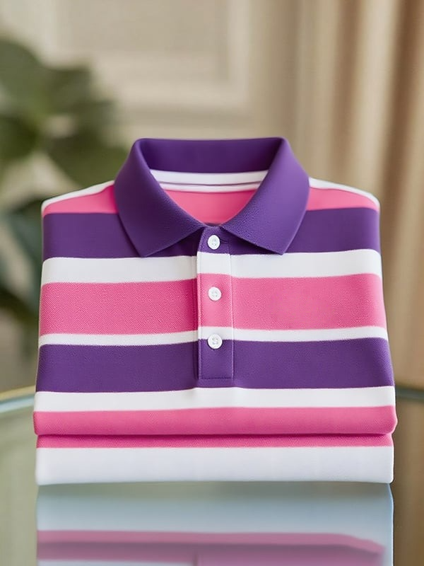 Camisa polo clásico ejecutivo rayas Logo Button de manga corta para hombre