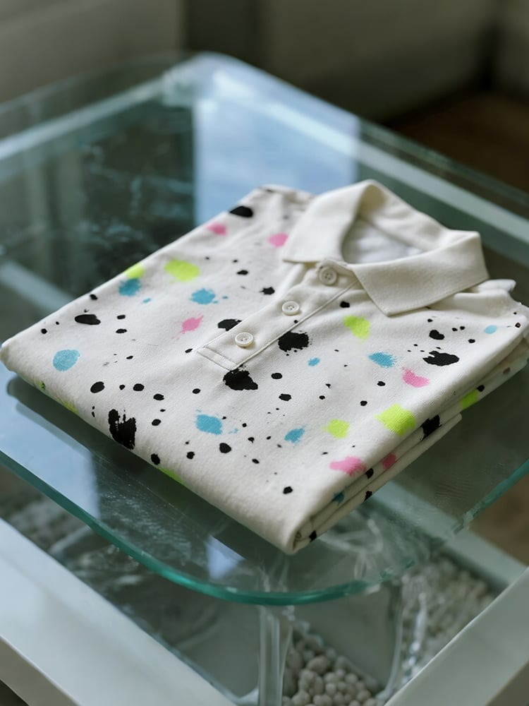 Camisa polo ejecutivo casual Ink Dot Button de manga corta para hombre