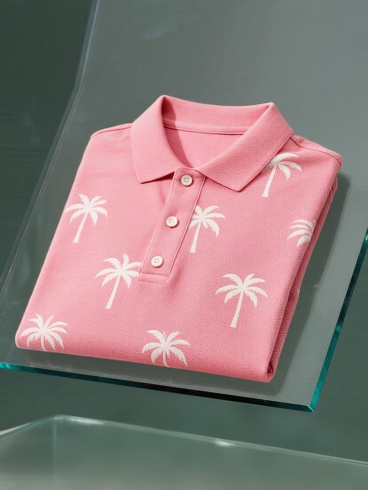 Camisa polo ejecutivo casual Coconut Tree Silhouette Button de manga corta para hombre