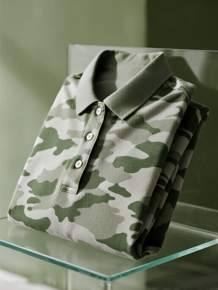 Camisa polo ejecutivo casual camuflaje Button de manga corta para hombre