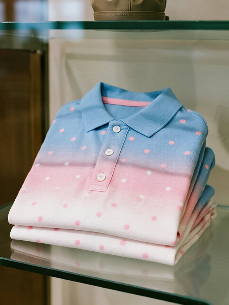 Camisa polo ejecutivo casual degradado Polka Dot Button de manga corta para hombre