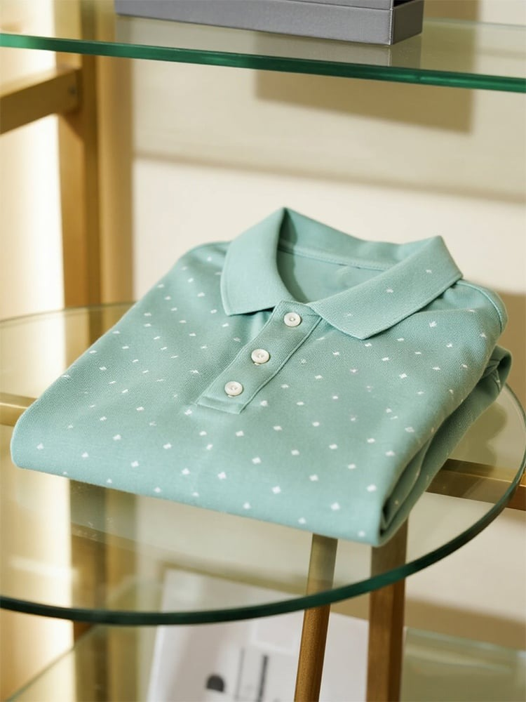 Camisa polo ejecutivo casual Simple Polka Dot Design Button de manga corta para hombre