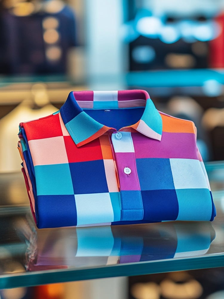 Camisa polo ejecutivo casual en bloques de color Button de manga corta para hombre