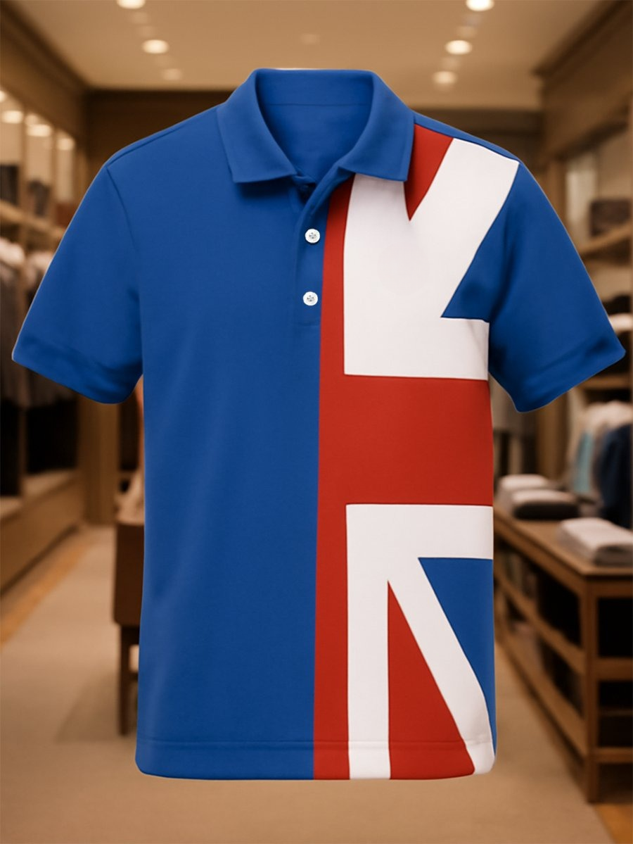 Camisa polo ejecutivo casual Union Jack Button de manga corta para hombre