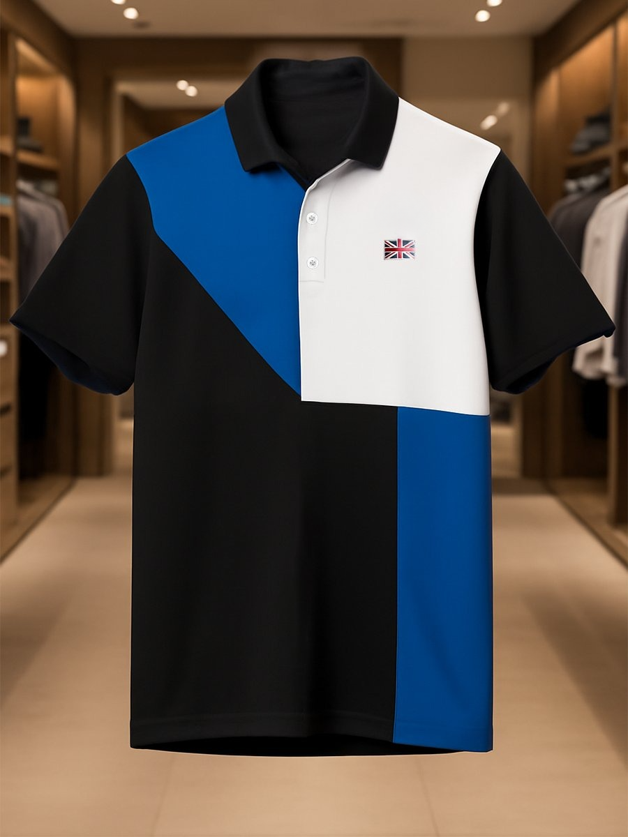 Camisa polo ejecutivo casual Union Jack Button de manga corta para hombre