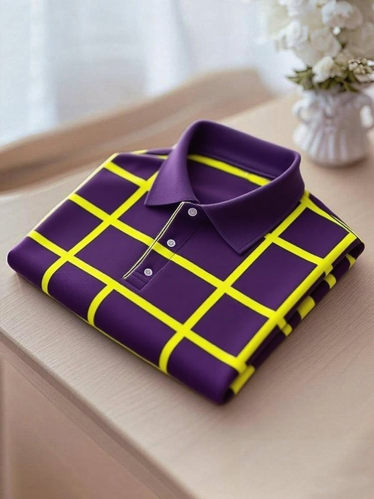 Camisa polo ejecutivo casual a cuadros Button de manga corta para hombre