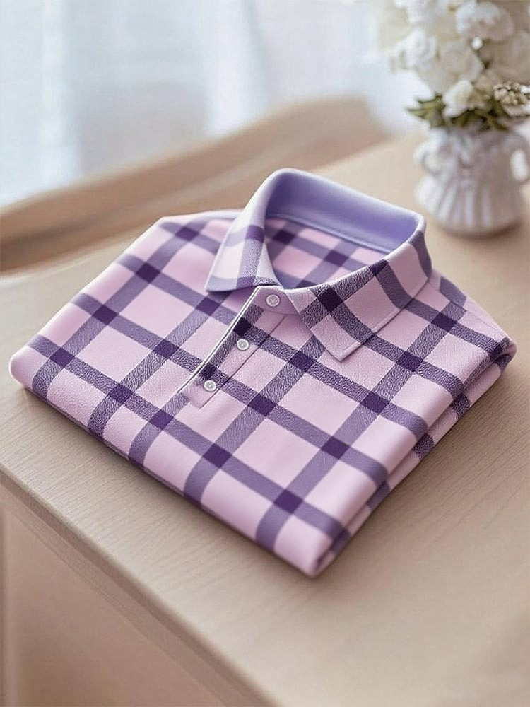 Camisa polo ejecutivo casual a cuadros Button de manga corta para hombre
