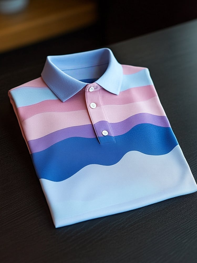 Camisa polo ejecutivo casual Wave Button de manga corta para hombre