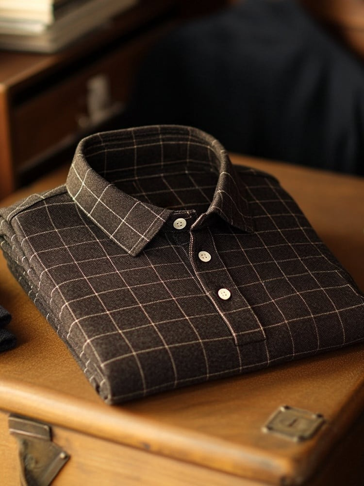Camisa polo ejecutivo casual a cuadros Button de manga corta para hombre