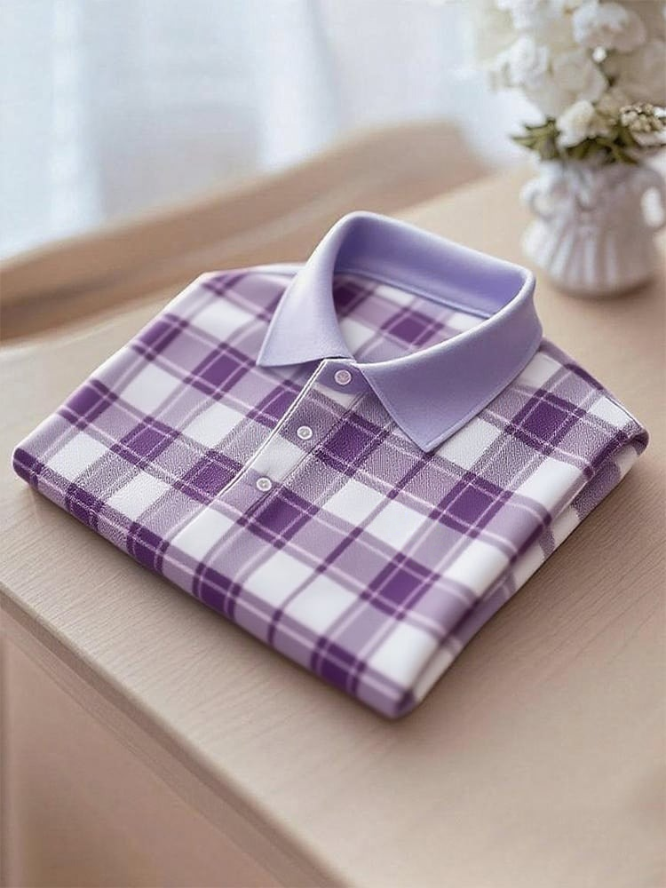 Camisa polo ejecutivo casual a cuadros Button de manga corta para hombre