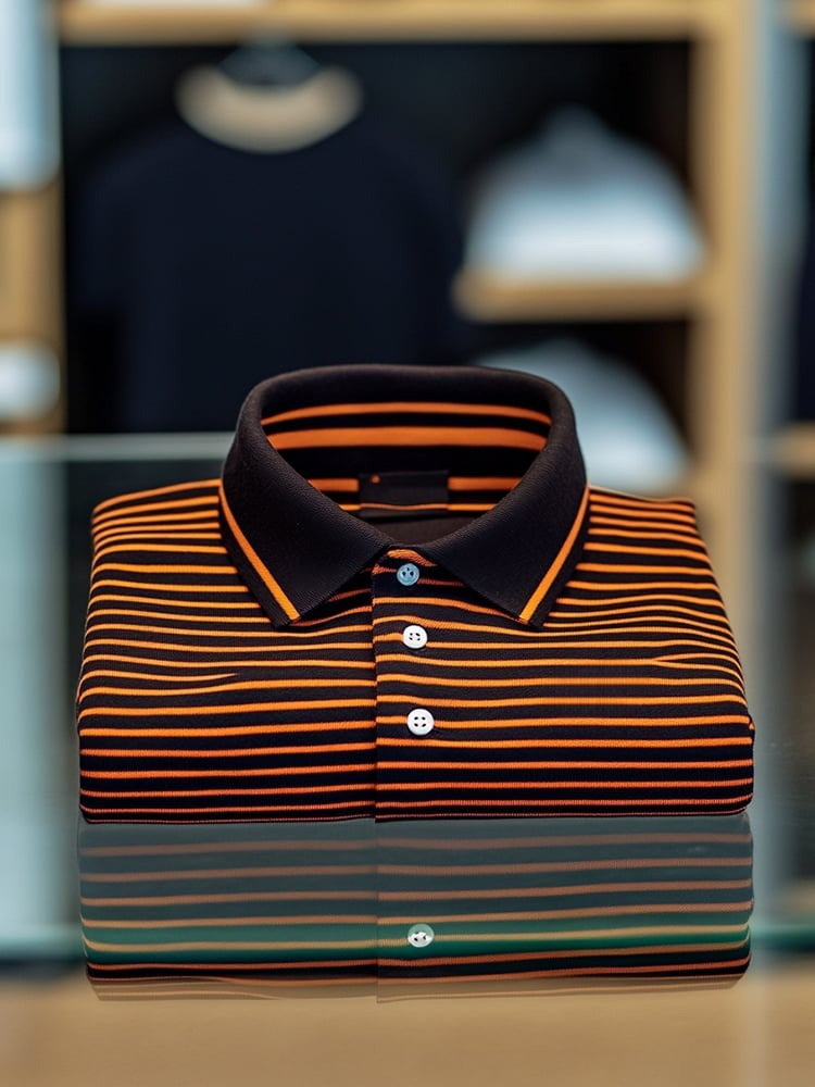 para hombre ejecutivo casual Orange Stripe Button de manga corta camisa polo