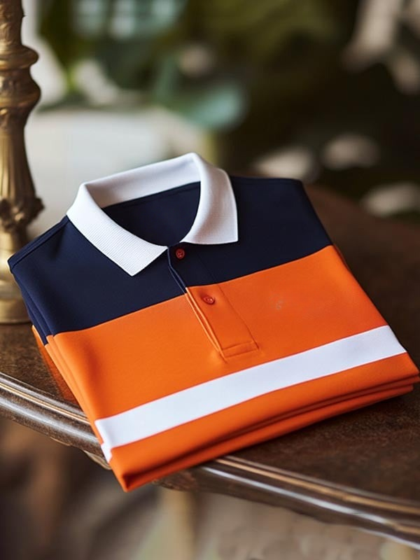 Camisa polo clásico ejecutivo Tricolor rayas Logo Button de manga corta para hombre