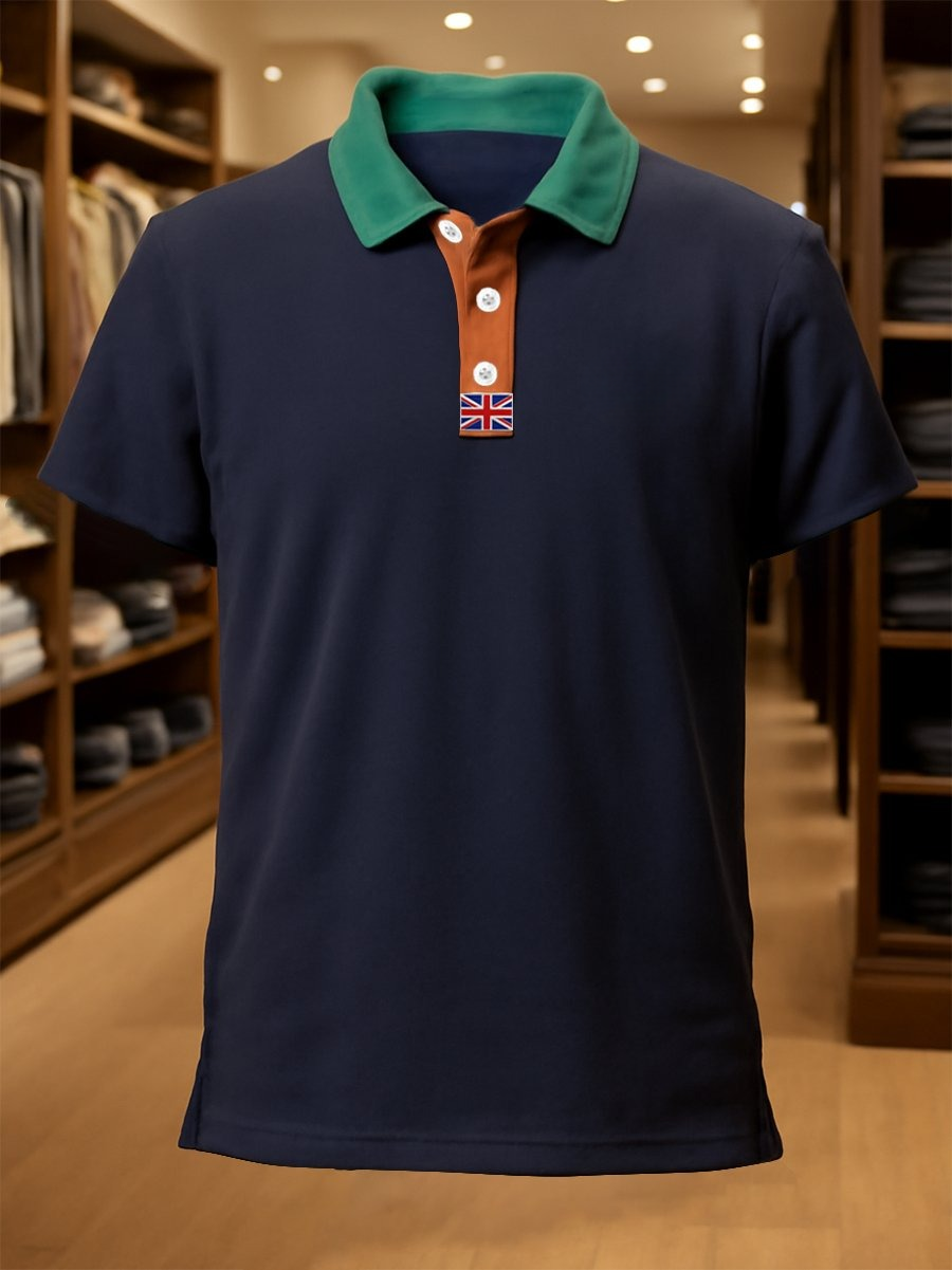 Camisa polo ejecutivo casual Union Jack Button de manga corta para hombre