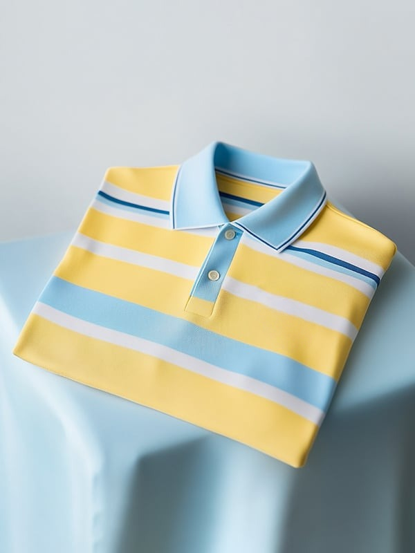 Camisa polo clásico ejecutivo Yellow Blue White a rayas Logo Button de manga corta para hombre