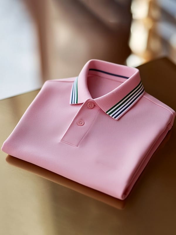 Camisa polo clásico ejecutivo Pink Logo Button de manga corta para hombre