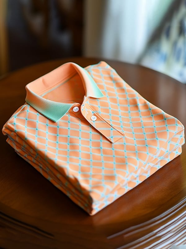 Camisa polo ejecutivo clásico Diamond Twill Logo Button de manga corta para hombre