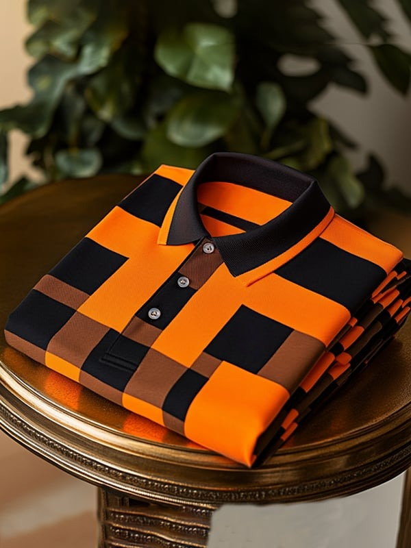 Camisa polo ejecutivo clásico en bloques de color Logo Button de manga corta para hombre