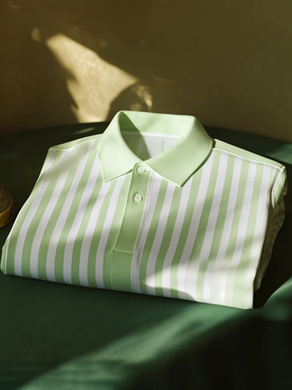 Camisa polo ejecutivo clásico rayas Logo Button de manga corta para hombre