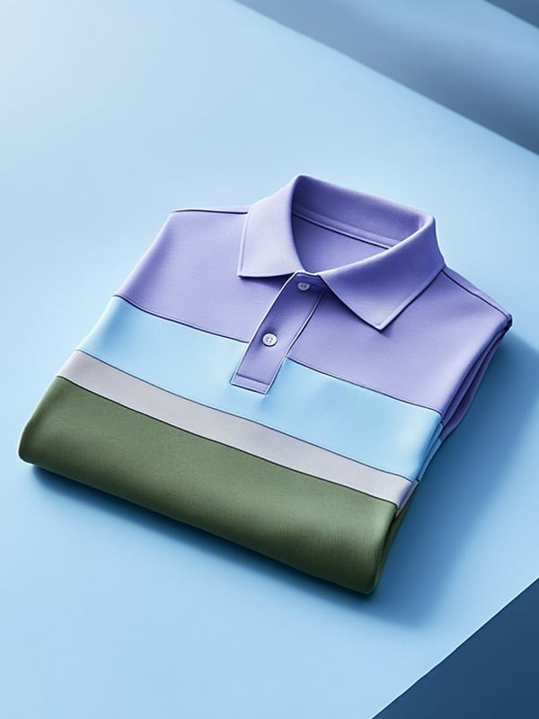 Camisa polo ejecutivo clásico Four Color rayas Logo Button de manga corta para hombre