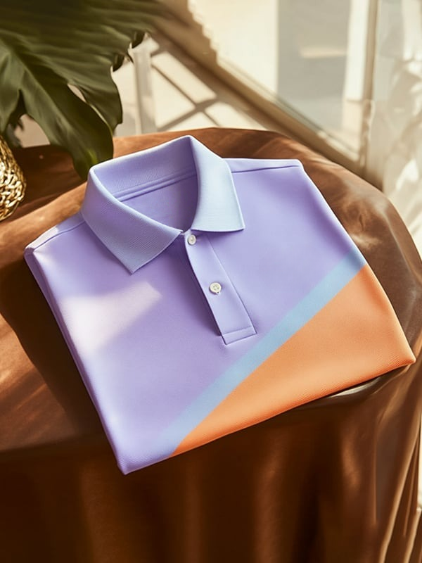 Camisa polo ejecutivo clásico Tricolor Twill Logo Button de manga corta para hombre