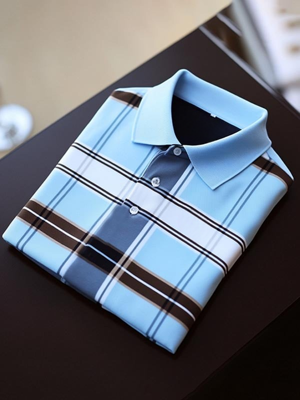 Camisa polo ejecutivo clásico a rayas Logo de manga corta para hombre