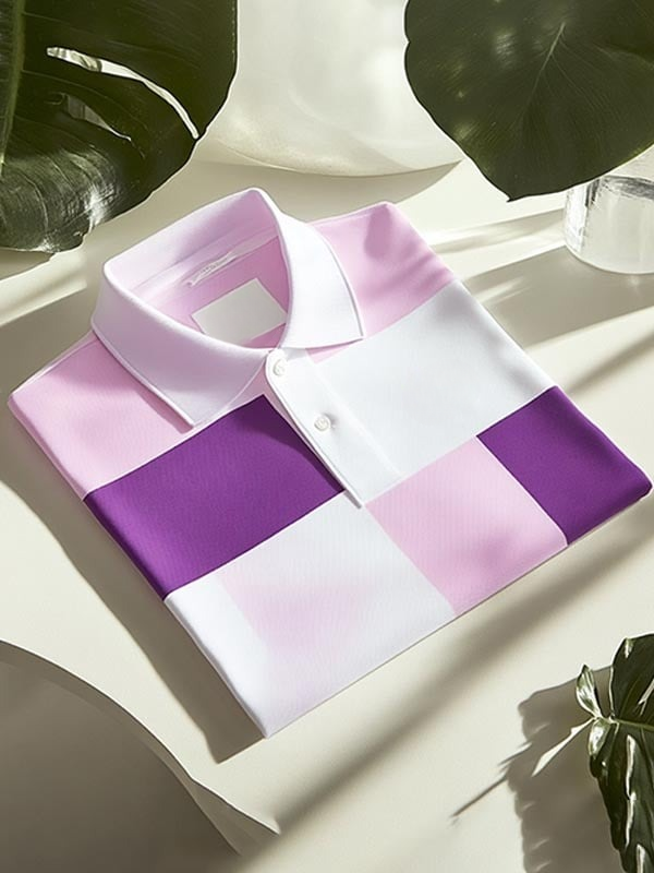 Camisa polo ejecutivo clásico a rayas Logo de manga corta para hombre