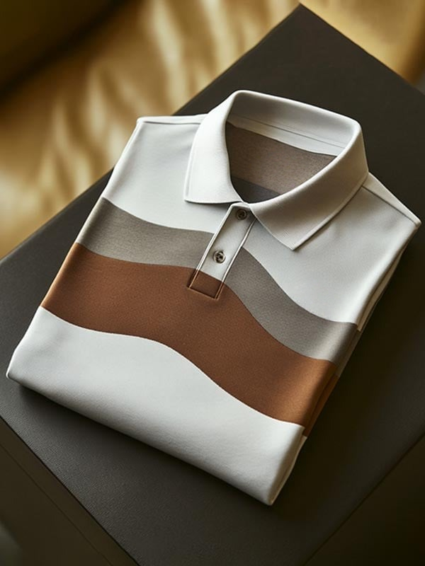 Camisa polo ejecutivo clásico a rayas Logo de manga corta para hombre