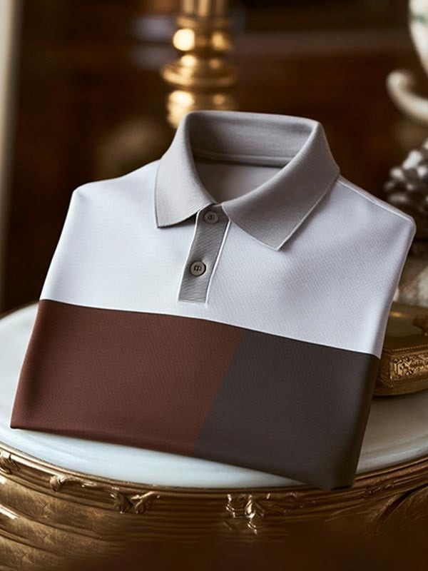 Camisa polo ejecutivo clásico a rayas Logo de manga corta para hombre