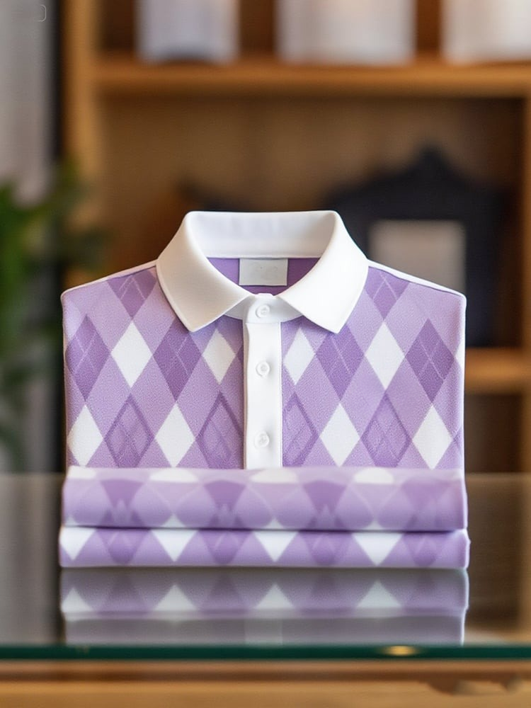 Camisa polo ejecutivo casual Grid Button de manga corta para hombre