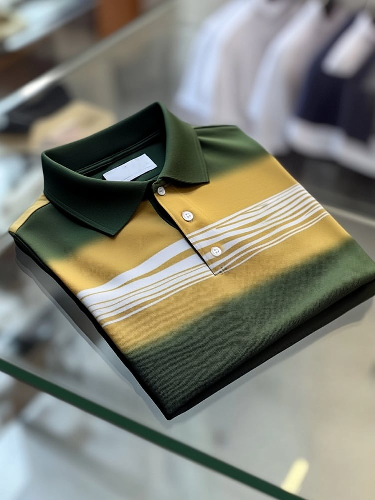 Camisa polo ejecutivo casual Yellow Green degradado Button de manga corta para hombre