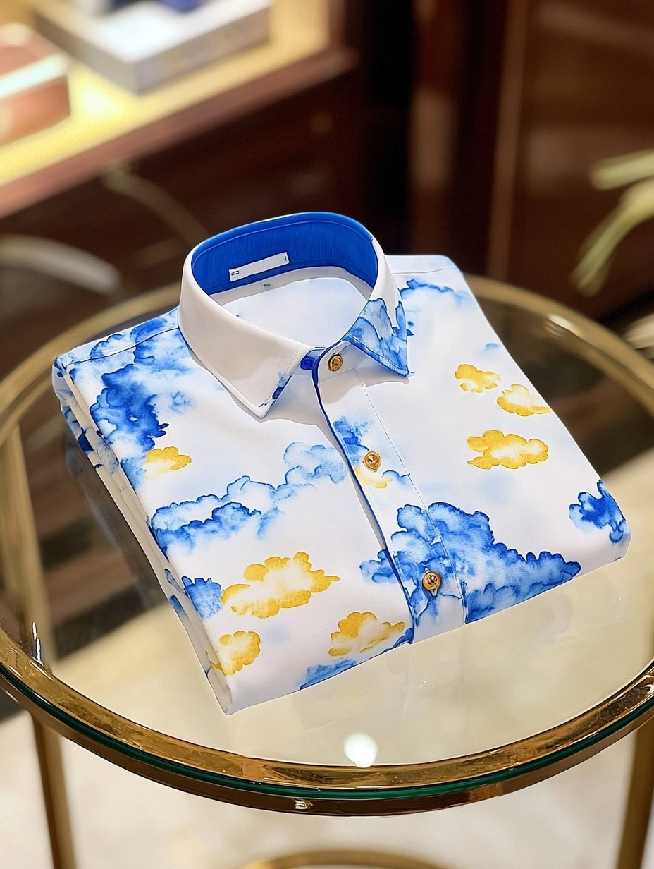 Camisa polo ejecutivo casual Fish bordado Button de manga corta para hombre