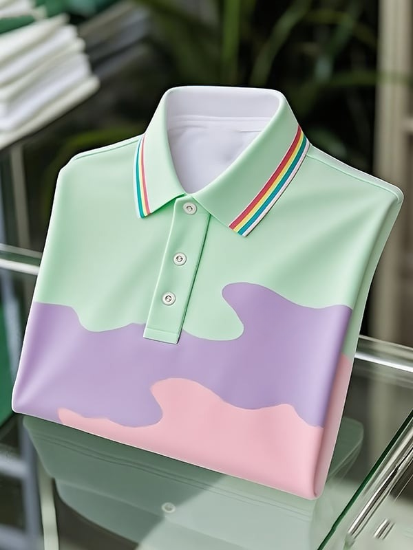 Camisa polo ejecutivo clásico Logo Contrast Button de manga corta para hombre
