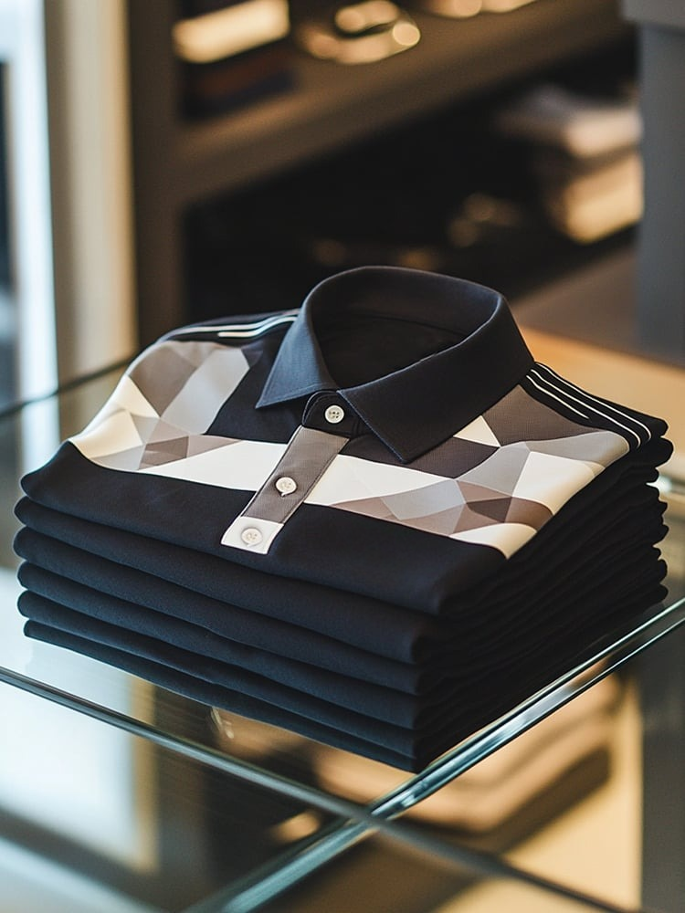 Camisa polo ejecutivo casual Diamond Check Button de manga corta para hombre