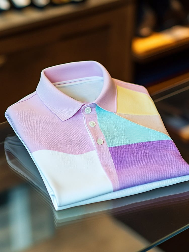 Camisa polo Smart casual en bloques de color Logo Button de manga corta para hombre