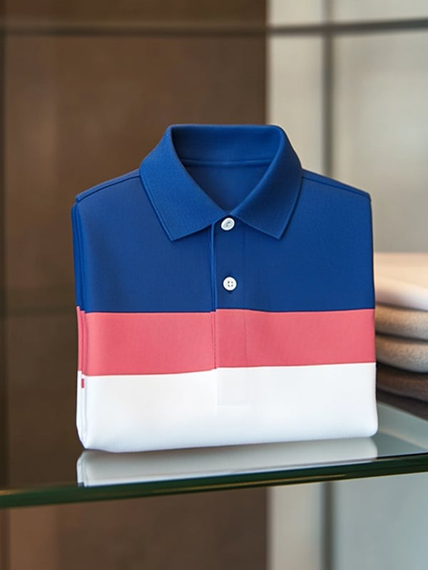Camisa polo clásico Tricolor Check ejecutivo Logo Button de manga corta para hombre
