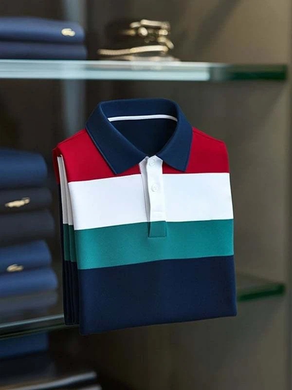 Camisa polo clásico 4-Color Check ejecutivo Logo Button de manga corta para hombre