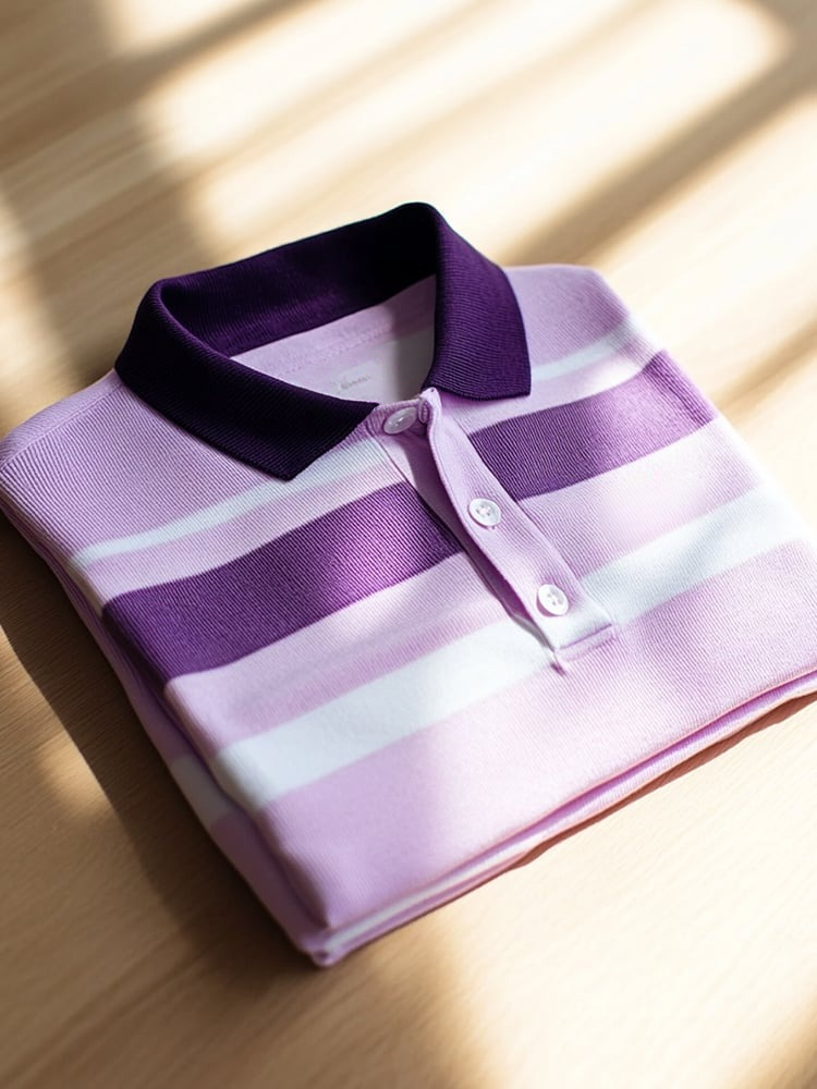 Camisa polo ejecutivo casual Purple a rayas con botones de manga corta para hombre