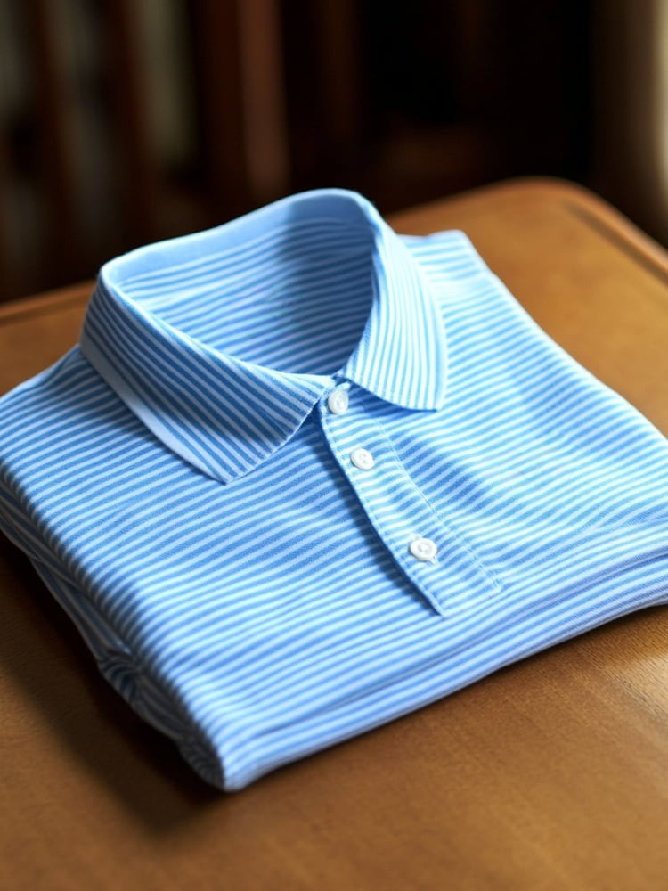 Camisa polo ejecutivo casual Blue a rayas Button de manga corta para hombre