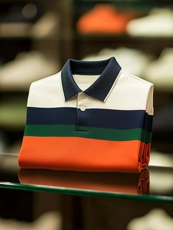 Camisa polo clásico 4-Color Check ejecutivo Logo Button de manga corta para hombre